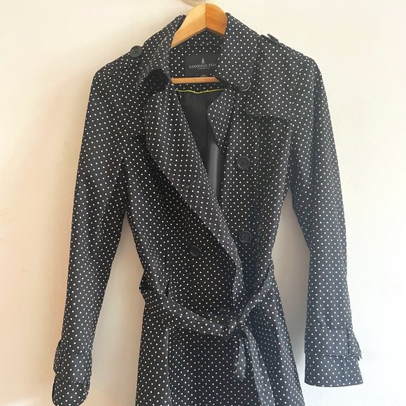 Black with white polka dots trench coat - Picture 1 of 3
